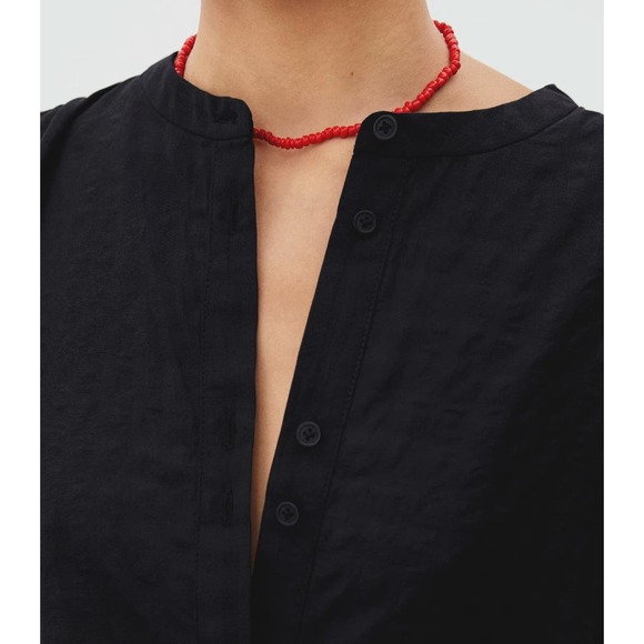 Everlane The Caftan Dress Black Check Button Front Lightweight Side Slits Medium - Picture 4 of 14